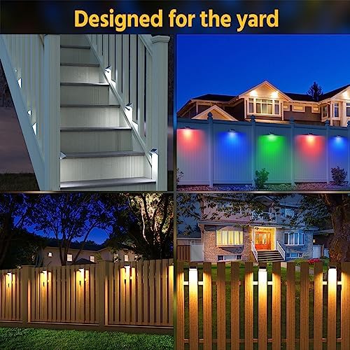 NIORSUN Outdoor Fence Lights, 24 Pack Waterproof LED Solar Fence Lights with 1500mAh Battery, Warm White/Cool White/RGB, Easy-to-Install Wall Light for Deck, Patio, Railing, Stairs, Backyard – White - Image 2