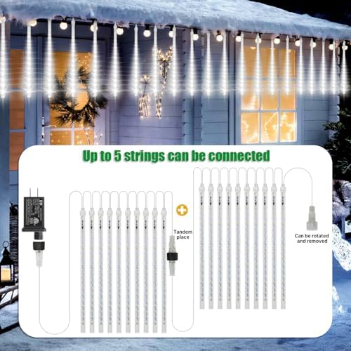 LAMPHOME Christmas Lights Outdoor,12-inch LED Meteor Shower Icicle Lights, 10 Tubes 240 LED String Lights. Waterproof Plug, Shower Rain for Xmas Tree Yard House Decor Cool White - Image 3