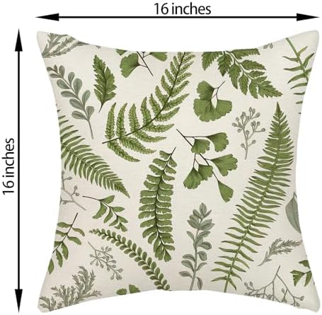 Sage Green Spring Pillow Covers 16x16 Inch 2 Pcs Vintage Leaf Plant Decor Throw Pillows Tropical Botanical Leaves Seasonal Outdoor Decoration Pillowcase Linen Cushion Cover for Couch Sofa - Image 6