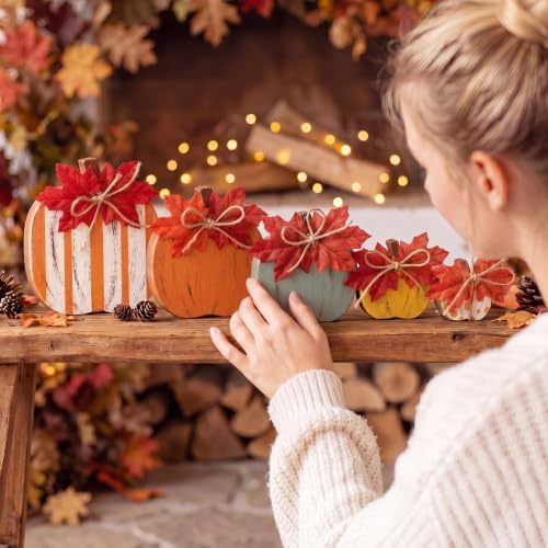 Gerrii 5 Pcs Fall Pumpkin Decor, Rustic Wooden Table Centerpieces, Vintage - Image 5