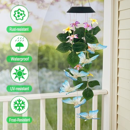 Solar Butterfly Wind Chime Mobile Lights,Color Changing LED Dangler Outside - Image 2