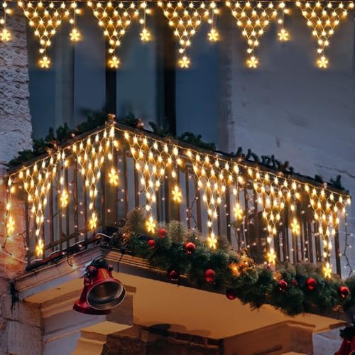 Christmas Decoration Lights 218 LED 13.8ft Star Curtain Fairy Lights with 11 Drops, Clear Wire LED String Light Decor with 8 Modes for Wedding Party Holiday Christmas Home Indoor Outdoor Decor by MINIAO