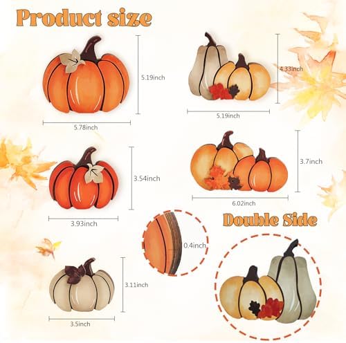 5PCS Wooden Pumpkin Fall Decor, Autumn Thanksgiving Table Centerpiece - Image 2