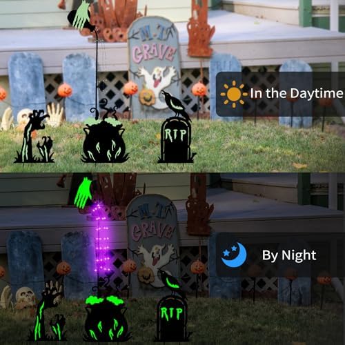 BRIGHTDECK 3 Pcs Halloween Witch Yard Signs Metal Stakes Outdoor Decoration - Image 4