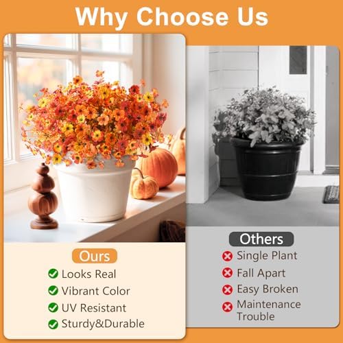 Hommyea Fall Artificial Fake Mums Flowers Plant for Outdoor Faux Home Decor - Image 4