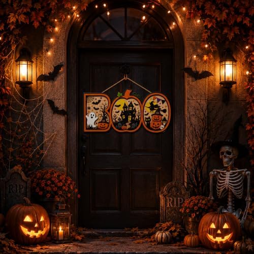Halloween Decorations - Halloween Wooden Boo Sign for Front Door - Image 7