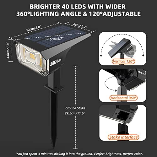LEREKAM 3 Brightness Modes Solar Outdoor Lights with Super Bright 40LEDs, 360 Adjustable Lighting Angle, USB Charging, Longer Working Time, Waterproof, Patio, Porch, Driveway - Image 6