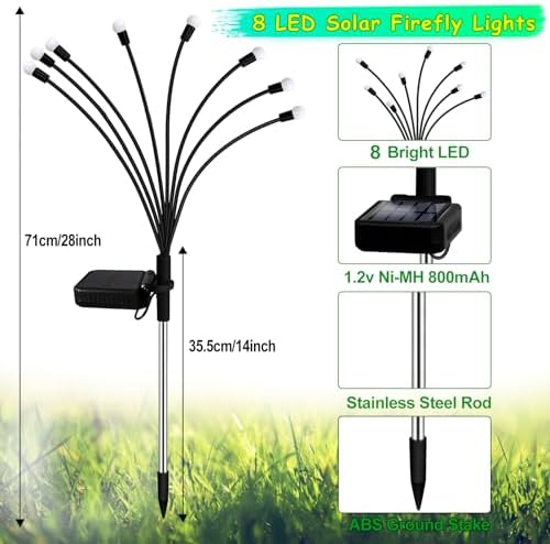 Kohlrabi Solar Garden Lights Outdoor, 2 Pack 16 LED Solar Pink Firefly Lights Waterproof, Sway by Wind, Swaying Light for Yard Patio Backyard Garden Planter Flower Bed Pathway Outdoor Decoration - Image 6
