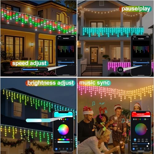 66Ft 504LEDs Icicle Lights for Outside, RGB Color Changing Icicle Christmas String Lights Outdoor, Waterproof, App/Remote, Group Control, Music Sync, Timer, Twinkle Lights for House Holiday Decor - Image 6