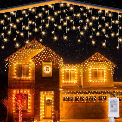 Joomer 33FT Christmas Icicle Lights Outdoor Connectable Warm White by Joomer