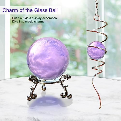 Gazing Ball Spiral Tail with Purple Glass Orb, Wind Spinners Stabilizer, Stainless Steel Wind Spinner Tail, Outdoor Décor, Hanging Garden Sculptures Decoration Ornament 13in Height - Image 2