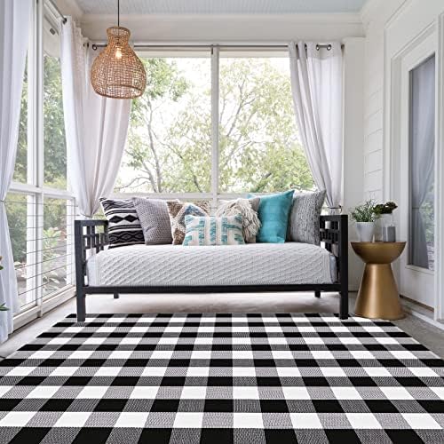 CAINANEL Buffalo Plaid Rugs 5' x 7' Cotton Black and White Check Rug Hand-Woven Indoor/Outdoor Area Rug for Welcome Door Mat, Front Porch,Kitchen,Bathroom,Entry Way,Living Room - Image 4