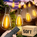 50FT Outdoor String Lights with Remote, Waterproof Patio Lights with 18+1 Shatterproof LED Bulbs,Dimmable Hanging Decor for Backyard Garden Porch Bistro, Timer & 3 Modes,2200K Warm White by AMZRAP