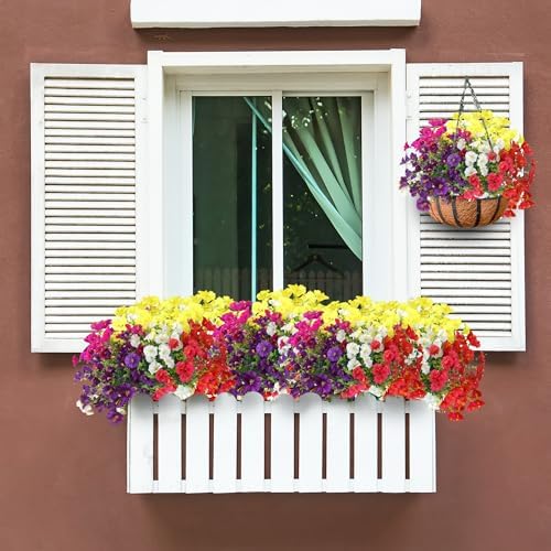 Artificial Flowers for Outdoors 12 Bundles Realistic Faux Plants UV Resistant Fake Silk Morning Glory with Eucalyptus for Front Door Planter Patio Porch Spring Summer Decoration (6 Mixed Color) - Image 3