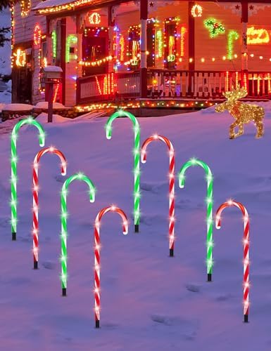 ZHAHA Solar Christmas Pathway Lights Outdoor Decorations, Solar Candy Cane Lights for Yard Patio Garden Walkway with 8 Light Mode, Remote, Timer, 48 LED, Upgraded Christmas Outdoor Decorations, 8 Pack - Image 5