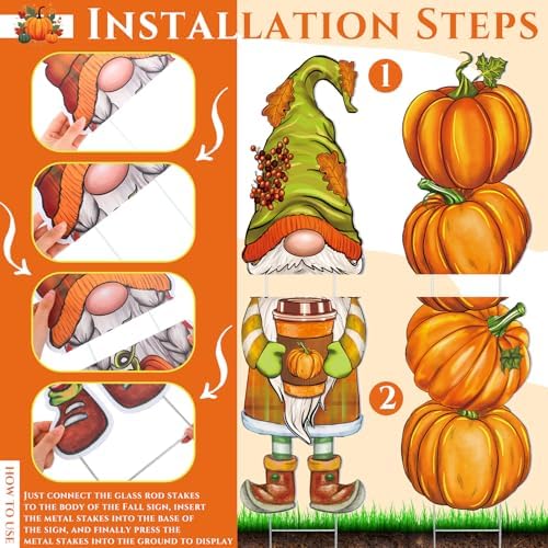 Umigy 3 Pcs Fall Gnome Yard Decor Cute Autumn Thanksgiving Gnome Yard Sign with Stakes 32 x 10 Inch Outdoor Lawn Decor, Outside Autumn Garden Decoration for Home Pathway Walkway - Image 4