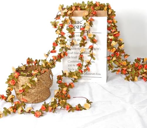 5 Pack 40 FT Artificial Flower Garland Fake Orange Roses Vines Silk Flowers - Image 6