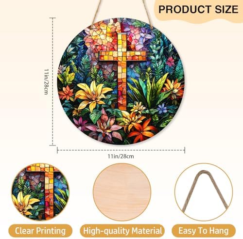 Cross and Wildflowers Christian Signs, Religious Easter Faith Wood Hanging Decor For Home Bedroom Living Room Office Gallery Wall Decorations, Christian Gifts for Friends Colleague -011 - Image 2