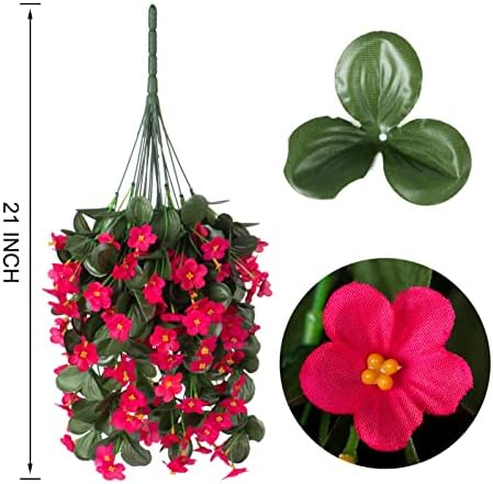 HyeFlora Artificial Fake Hanging Flowers for Spring Outdoor Outside Decoration, 2PCS Faux Silk Hotpink Daisy Plants UV Resistant Look Real Orchid Vines for Indoor Home Balcony Porch Planter - Image 5
