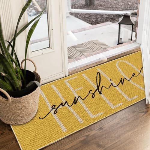 Artoid Mode Yellow Hello Sunshine Doormat,Home Decor Low-Profile Switch Rug Door Mat Floor Mat for Indoor Outdoor 17x47 Inch - Image 4