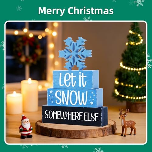 4 Pcs Christmas Wooden Tiered Tray Decor, Snowflake Christmas Decorations Gifts for Home, Winter Table Centerpiece for Xmas Party Kitchen Office - Image 3