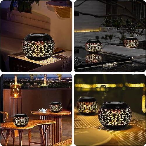 Solar Table Lanterns Outdoor Waterproof - Dancing Flickering Flame Lamp Black Peacock Feather Metal Tabletop Light Solar Powered Decorative Lantern for Desk Bedroom Patio Garden Pathway Yard (1 Pack) - Image 5