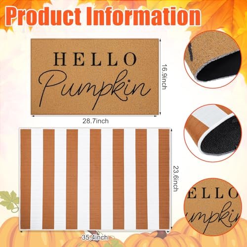 Tinideya 2 Pcs Hello Pumpkin Layered Doormat Set, White Orange - Image 2