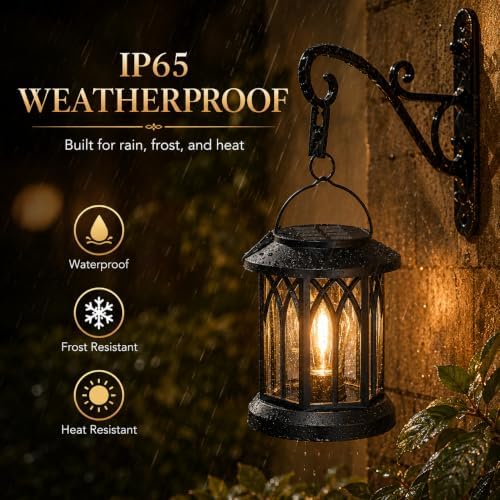 Solar Lanterns Outdoor Waterproof 2 Pack, Hanging Solar Lights with 2700K Warm LED Light, IP65 Solar Powered Lanterns with Clip, Auto On/Off Outdoor Lanterns for Garden Patio Yard Porch Decor - Image 6