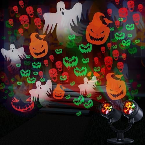 Toodour Halloween Projector Lights Outdoor, Double Head Dynamic Halloween Lights Projector with Timer, Waterproof Ghost Skeleton Devil Pumpkin Light for Home Window Wall Decor by Toodour
