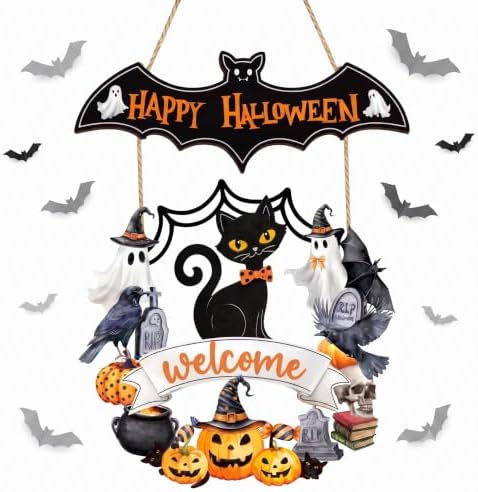 Halloween Decoration: Ghost Wood Door Sign, Spooky Wreath by Unknown