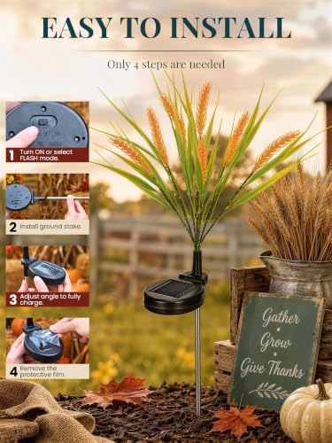 GIGALUMI 3 Pack Solar Wheats Outdoor Fall Decor, 2 Modes, Yellow - Image 4
