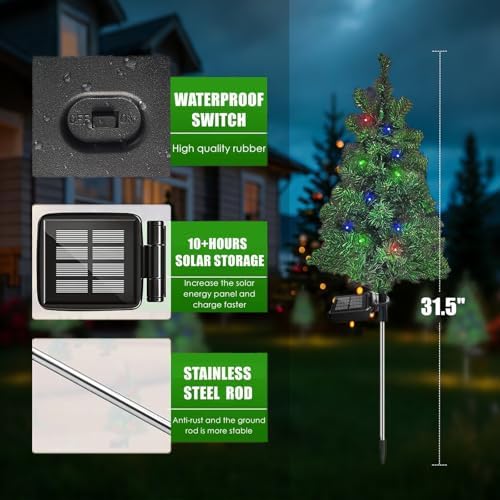 4PCS Solar Christmas Tree Garden Stake Lights Outdoor Waterproof Pathway Lights Xmas Tree Light for Lawn Patio Yard Front Porch Christmas Decor - Image 3