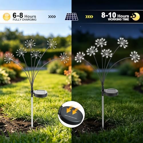 Solar Garden Lights Outdoor, Upgraded Solar Swaying Starburst Light Waterproof with 2 Modes, Solar Fairy Firework Lights for Yard Patio Pathway Flowerbed Balcony Garden Decoration (White, 4 Pack) - Image 3