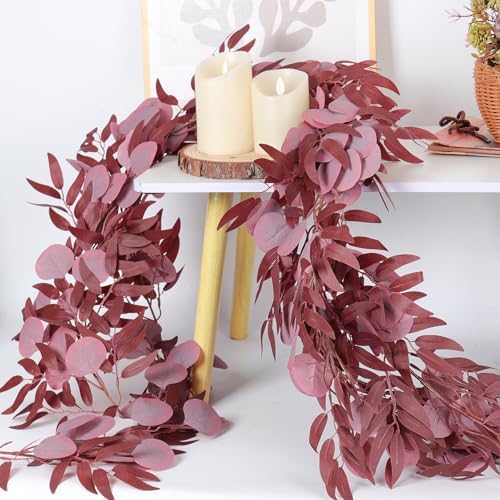 RECUTMS Artificial Silk Eucalyptus Vine Fall Garland with Willow Leaves 2P - Image 2