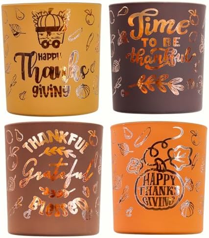 SHMILMH Glass Votive Candle Holders 4PCS Thanksgiving Tealight Candle Holders for Fall Table Centerpiece, Thanksgiving Decorations Indoor or Outdoor D?or by SHMILMH