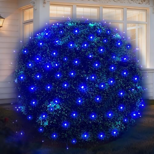 LED Christmas Net Lights Outdoor, UL Certified, 144LED 6ftx6ft, Green Wire, Connectable Waterproof Mesh Light for Christmas Party, Yard, Shrubs and Bushes Decorations (Blue) by YGTCHNG