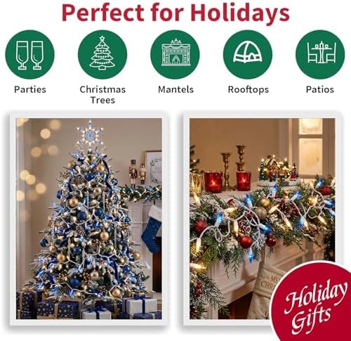 LAMPHOME Blue Clear Christmas String Lights, 150 Count 31.9FT Incandescent Mini Fairy Lights, UL Certified White Wire Hanukkah Lights for Indoor Outdoor Holiday, Xmas Tree, Hanukkah & Patio Decor - Image 7