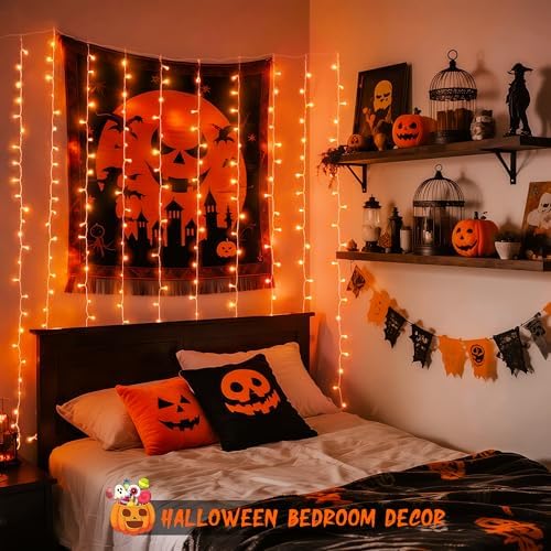 JMEXSUSS 300LED Orange Halloween Curtain Lights with Remote, 9.8x9.8ft - Image 3
