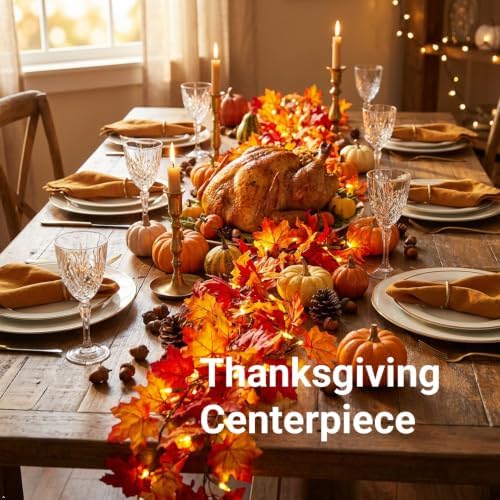 TIGOMOOV Fall Decorations for Home Maple Leaf String Lights Plug in, UL-Listed Fall Leaves Garland with Lights 50 Bulbs Lighted Fall Garland for Fall Decor Indoor Outdoor Mantle - Image 4