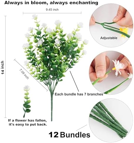 AXYLEX Artificial Flowers for Outdoors, 12 Bundles Fake Plants (White) - Image 3