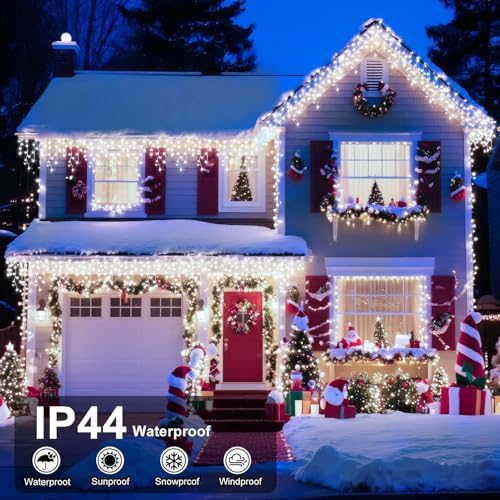 XURISEN 1280 LED 132ft Christmas Lights Outdoor with 240 Drops 8 Modes Curtain Fairy Lights Plug in Waterproof Timer Memory Function String Lights for Christmas Holiday Wedding Party Decor(Cool White) - Image 4