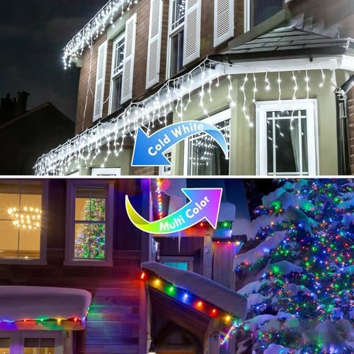 88FT 240LED Connectable String Lights Indoor Outdoor Clear Wire, Cold White⇋Multicolor Christmas String Lights, Plug in Twinkle Fairy Light With Timer For Wedding Patio Tree Yard Christmas Decorations - Image 6