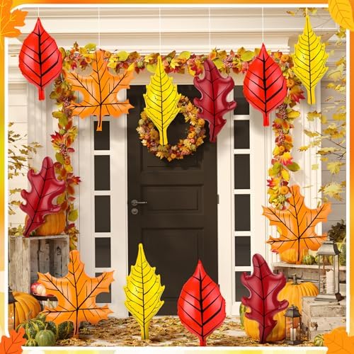 12 Pcs Fall Inflatable Leaf Outdoor Decorations Thanksgiving Large Inflatable Maple Leaf Ball Balloons Fall Hanging Ornaments PVC Yard Decor for Harvest Party Supplies Indoor Outdoor - Image 5