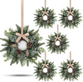 6 PCS Christmas Mini Cabinet Wreaths for Kitchen with Burlap Ribbon Norfolk Snowy Pine Needles Garland Pinecones Artificial Cedar Wreaths for Xmas Front Door Window Home Table Pillar Chair Wall Decor by Unknown