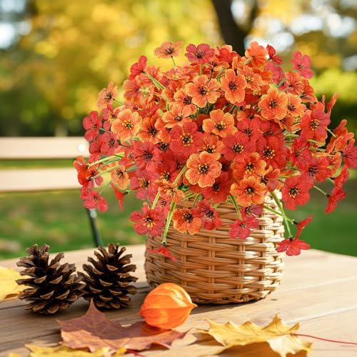 6 Bundles Artificial Mums for Outdoors Decor, UV Resistant Fall Flowers - Image 6