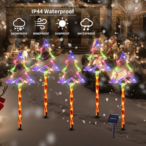 BRIGHTDECK Solar Christmas Tree Pathway Lights Outdoor Decorations, 5 Pack - Image 4