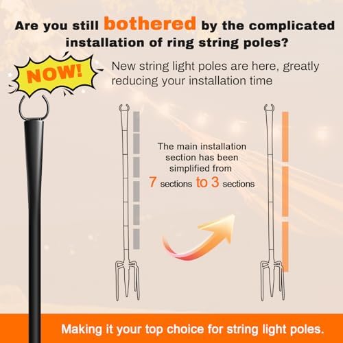 4 Pack 10Ft String Light Poles, Metal Poles with Fork for Outside Lights, Outdoor Metal Light Stand with Fence Brackets Hanging Lights for Garden Patio Wedding Backyard - Image 2