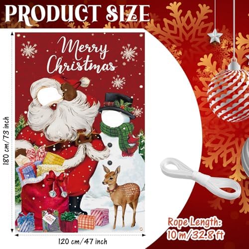 Lunmon 6 x 4 ft Christmas Photo Booth Prop Head Cutout Red Christmas Door Cover Banner Santa Claus Photography Backdrop Snowman Backdrop Xmas Background Party Decoration - Image 2