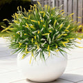 Ammyoo Artificial Faux Plants for Outdoor Spring Decoration, 12 Pcs Fake Monkey Grass for Garden Porch Balcony Planters, Fake Flowers Shrubs UV Resistant No Fade Plants Greenery Bush(Yellow White) by Ammyoo