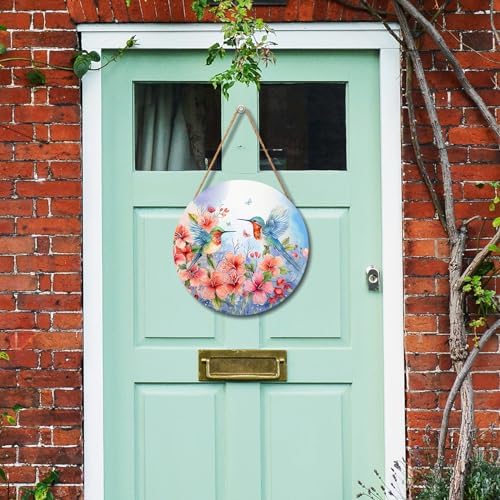 Spring Summer Hummingbird Birds Front Door Sign Farmhouse Spring Flowers Door Hanger 12"x12" Seasonal Summer Wooden Wreath for Outdoor Outside Porch Welcome Wall Hanging Decoration for Home - Image 6